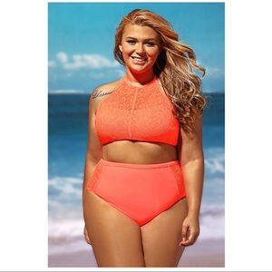 Women’s Coral High Neck Bikini Set Size XL